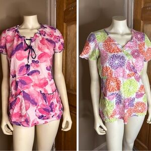Koi Pink/Purple Multi-Color Scrub Tops Size Small (2)